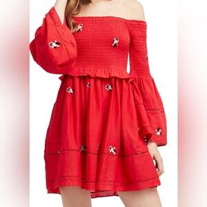 Free People Counting Daisies Embroidered Mini Dress Size S